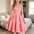 thumbnail image 1 of Girls Summer Floral Print Dresses Flowy Sleeveless V Neck Bow Shoulder Ruched Waist Casual Play Sundress Watermelon Red 11-12 Years, 1 of 4