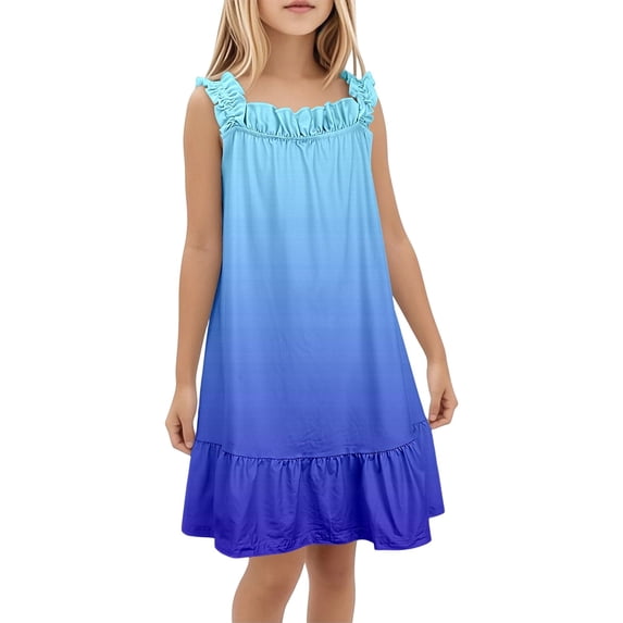 Girls Summer Floral Printed Tiered Ruffle Spaghetti Strap Soft Cute Casual A Line Boho Nightgown Dress For Toddler Little Girl Party Birthday Sleepwear Pajamas Lightweight