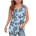 thumbnail image 1 of Girls Summer Floral Tank Tops Curved Hem Sleeveless Square Neck T-Shirts Casual Graphic Tees Loose Fit Shirt Blue， 5-6 Years, 1 of 6