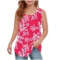 thumbnail image 1 of Girls Summer Floral Tank Tops Curved Hem Sleeveless Square Neck T-Shirts Casual Graphic Tees Loose Fit Shirt Red， 7-8 Years, 1 of 6