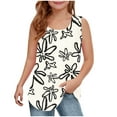thumbnail image 1 of Girls Summer Floral Tank Tops Curved Hem Sleeveless Square Neck T-Shirts Casual Graphic Tees Loose Fit Shirt White， 5-6 Years, 1 of 6