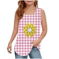thumbnail image 1 of Girls Summer Floral Tank Tops Curved Hem Sleeveless Square Neck T-Shirts Plaid Graphic Tees Loose Fit Shirt Pink， 5-6 Years, 1 of 6
