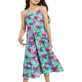thumbnail image 1 of Aideaone Girls Summer Flowy Dress Spaghetti Straps Sleeveless A Line Printed Casual Sundress 6-12Y, 1 of 5