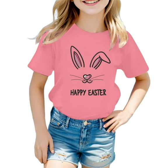 Girls Summer Graphic Tee Cute Easter Print Short Sleeve T-Shirt Top for Kids Size:5-6 Years