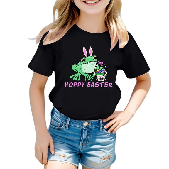 Girls Summer Graphic Tee Cute Easter Printed Short Sleeve T-Shirt for Kids Casual Playwear Size:2-3 Years