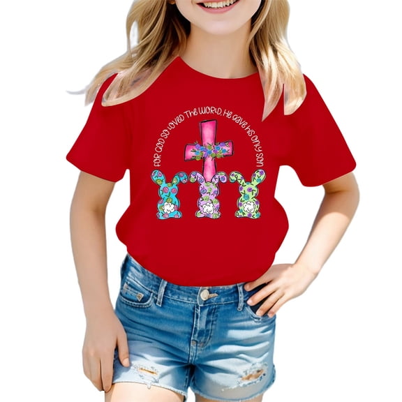 Girls Summer Graphic Tee Cute Easter Printed Short Sleeve T-Shirt for Kids Size:2-3 Years