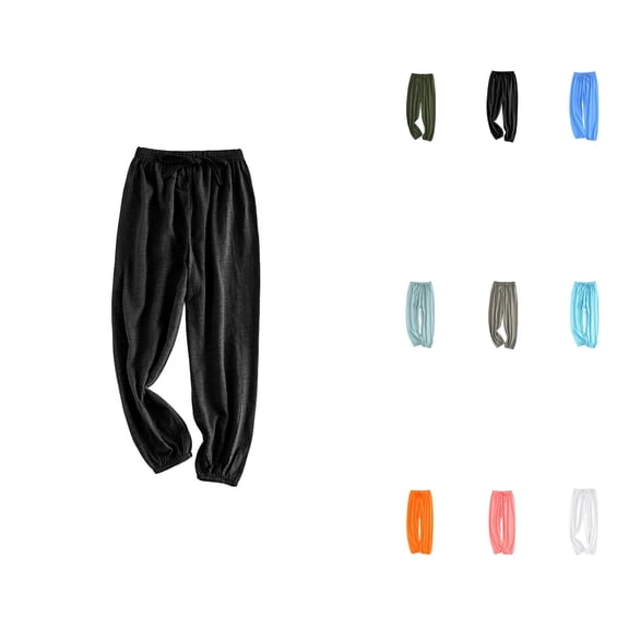 Girls Summer Harem Pants, Soft Elastic Waist Joggers, Loose Fit Basic Trousers for Casual Comfort, Cotton Linen, Baggy Sweatpants with Pockets
