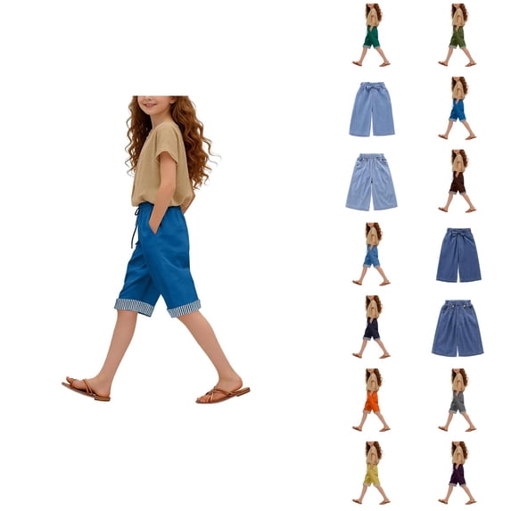Girls Summer High Waist Wide Leg Cropped Pants With Pockets Casual Comfortable Like Design