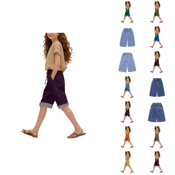Girls Summer High Waist Wide Leg Cropped Pants With Pockets Casual Comfortable Like Design