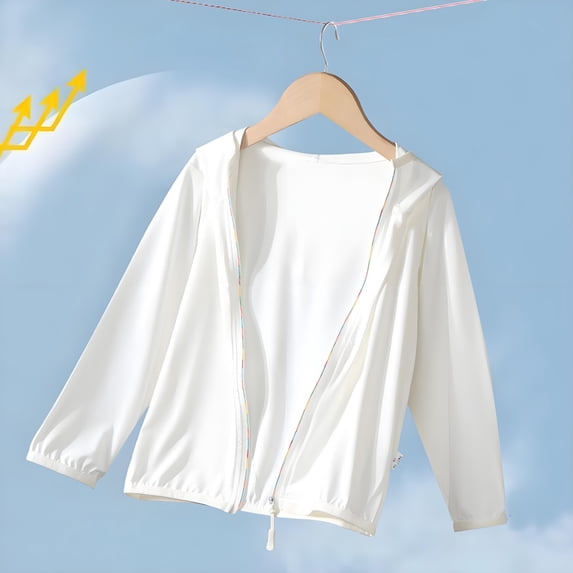 Girls Summer Ice Silk Quick Dry UPF Sun Protection Zip Hooded Light Jacket Outdoor Coat White 14-15 Years