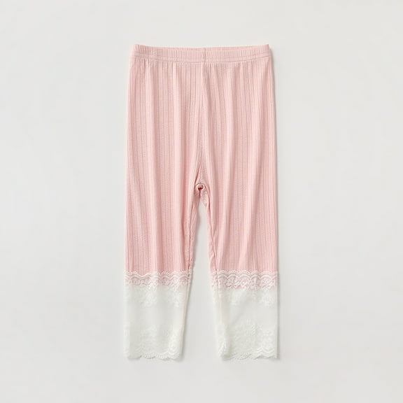 Girls Summer Leggings | Thin Stretchy Capri Pants | Breathable Soft Playwear | 4-9 Years Toddler Casual Bottoms | Korean Style Comfortable Kids Leggings(Pink,6-7Years)