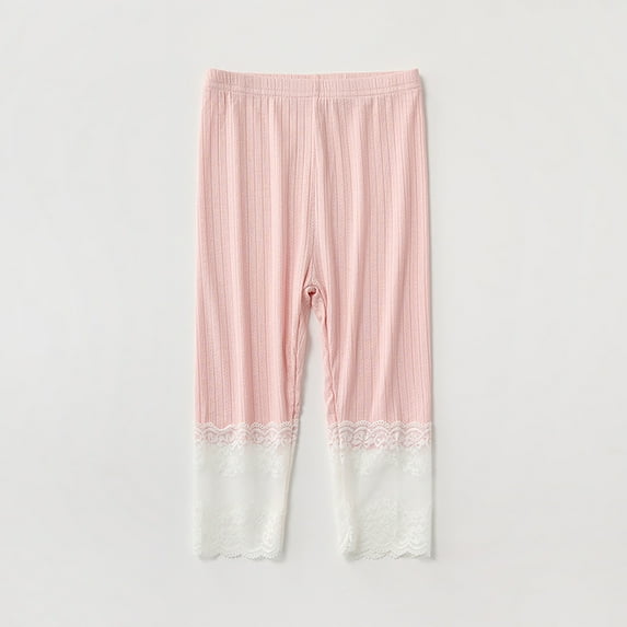 Girls Summer Leggings | Thin Stretchy Capri Pants | Breathable Soft Playwear | 4-9 Years Toddler Casual Bottoms | Korean Style Comfortable Kids Leggings(Pink,4-5Years)