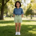 thumbnail image 1 of Girls Summer Lightweight Linen Shorts Casual Boho High Waisted Pull On Drawstring Green Comfy Shorts 7-8 Years, 1 of 6