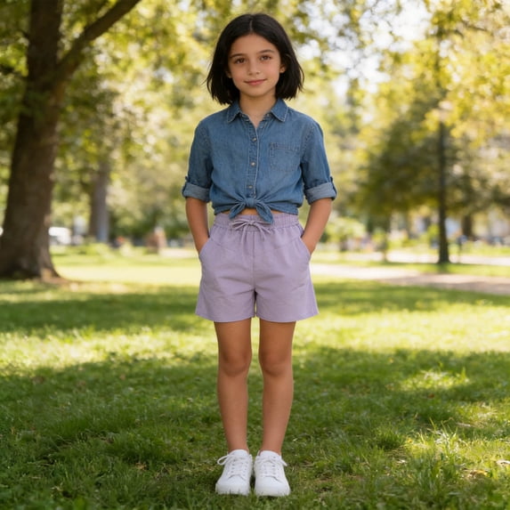 Girls Summer Lightweight Linen Shorts Casual Boho High Waisted Pull On Drawstring Purple Comfy Shorts 9-10 Years