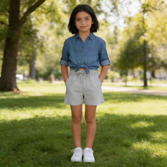 Girls Summer Lightweight Linen Shorts Casual Boho High Waisted Pull On Drawstring White Comfy Shorts 11-12 Years