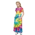 thumbnail image 1 of Girls Summer Long Dress, Tween Short Sleeve Boho Maxi Dresses, A Line Flowy Casual Sundress with Pockets Kids Pleated Dress 11Y, 1 of 9