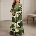 thumbnail image 1 of Girls Summer Maxi Dress Kids Camouflage Print Short Sleeve T-Shirt Dress for School Casual Dress with Pockets Army Green 13-14 Years, 1 of 7