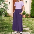 thumbnail image 1 of Girls Summer Maxi Dress, Short Sleeve Boho Ruffle Dresses, Tween a Line Flowy Casual Patchwork Sundress with Pockets Child Maxi Dress Short Sleeve Purple 7Y, 1 of 8