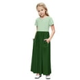 thumbnail image 1 of Girls Summer Maxi Dress, Short Sleeve Boho Ruffle Dresses, Tween a Line Flowy Casual Patchwork Sundress with Pockets Child Flower Dress Green 11Y, 1 of 8