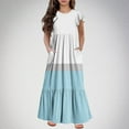 thumbnail image 1 of Girls Summer Maxi Dresses with Pockets 2025 Size 6-12 Kids Trendy Ruffle Short Sleeve Crewneck Color-Block Loungewear Long Dress, 1 of 5