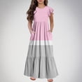 thumbnail image 1 of Girls Summer Maxi Dresses with Pockets 2025 Size 6-12 Kids Trendy Ruffle Short Sleeve Crewneck Color-Block Loungewear Long Dress, 1 of 5