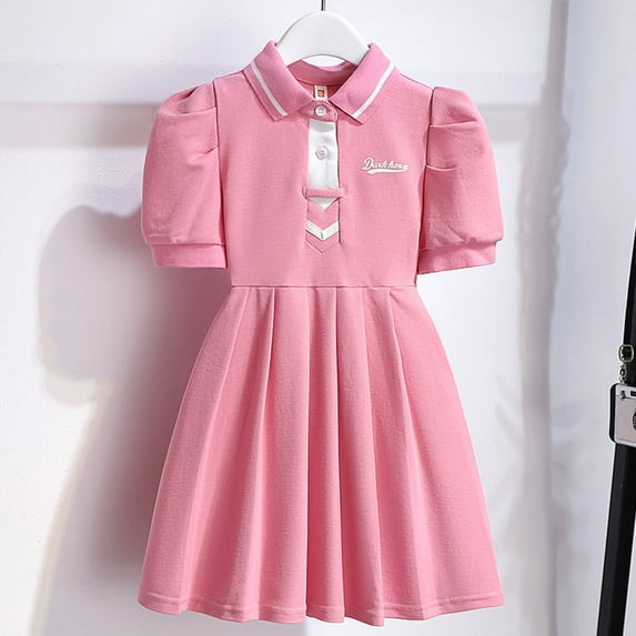 Girls' Summer New Short Sleeved Doll Neck Cute Princess Dress Round Neck Princess Bow Skirt Dresses For Girl Elegant Girls Dresses