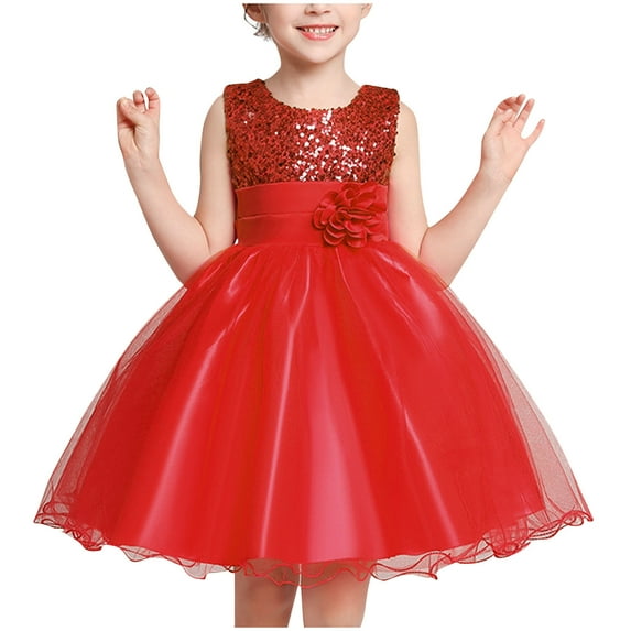 Girls' Summer New Sleeveless Ruffled Lace Round-Neck Embroidery Mesh Princess Bow Skirt Dress Girl Constructed Dress