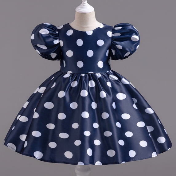 gljltg Girls Dress Fluffy Summer Dresses Belted Wedding Party Flower Girls' Dress Size Wave Point puff sleeves Skirt