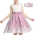 thumbnail image 1 of Girls' Summer New Sleeveless Ruffled Lace Round-Neck Embroidery Mesh Princess Bow Skirt Summer Beach Dress For Girl Style Dress, 1 of 3