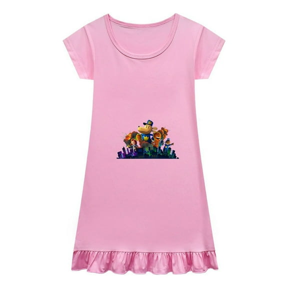 Girls Summer Nightgown Dog Man Cartoon Pajama Dress Soft Sleepwear for Kids