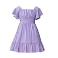 thumbnail image 1 of Girls Summer Off Shoulder Tie Back Dress - Polyester A-Line Mini Dress - 4-13 Years Sizes, Square Neck, Ruffled Hem, Elastic Waist, 1 of 6