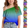 thumbnail image 1 of Auroural Girls Summer One Shoulder Short Sleeve T Shirts Casual Cute Suit Girls Gradient Print Shirt for 5-14Y Girls Clothes 7-8 Shirts, 1 of 9