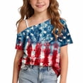 thumbnail image 1 of Auroural Girls Summer One Shoulder Short Sleeve T Shirts Casual Cute Suit Girls Flag Print Shirt for 5-14Y Girls Summer Clothes 10-12, 1 of 9