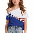 thumbnail image 1 of Auroural Girls Summer One Shoulder Short Sleeve T Shirts Casual Cute Suit Girls Flag Print Shirt for 5-14Y Girls Short Sleeve Shirts 9/10, 1 of 9