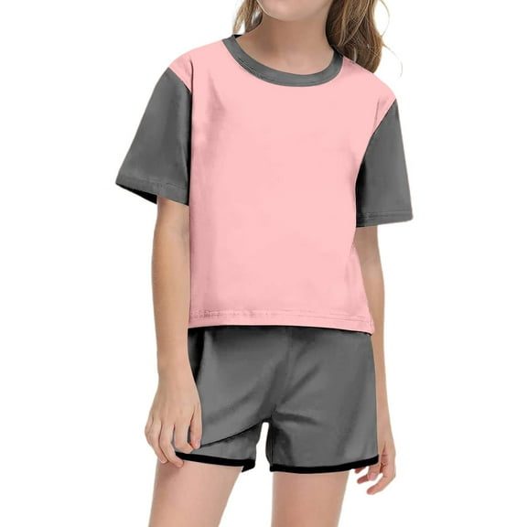 Girls Summer Outfit 10-12 Print Short Sleeve Top And Shorts Set Cute Round Neck Pocket Casual Outfit For Teens Juniors Lightweight Comfortable
