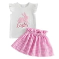 thumbnail image 1 of Girls Summer Outfit Easter Clothes Rabbit Embroidery Sleeveless Top Plaid Skirt Two Piece Set, 1 of 6