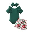 thumbnail image 1 of Girls Summer Outfit Ribbed Ruffle Bodysuit Floral Bloomer Shorts Headband 3 Piece Baby Clothes Set 0-24M, 1 of 6