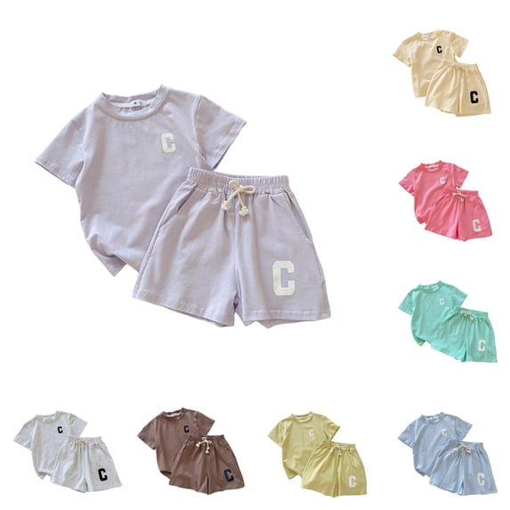 Girls Summer Outfit Short Sleeve Tee and Shorts Two Piece Casual Playwear Comfortable Breathable Kids Girls Two Piece Set 4-5 Years