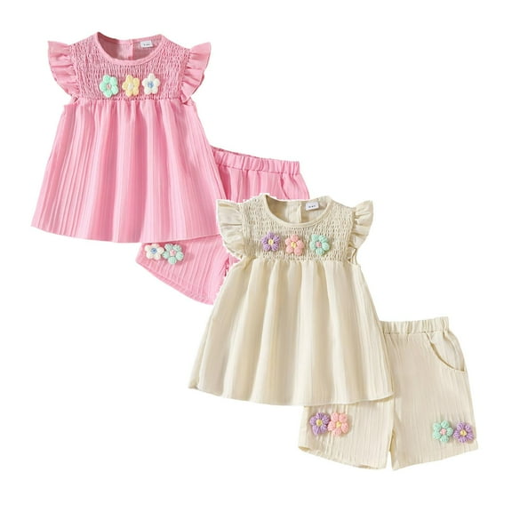 Girls Summer Outfits 18 Months Girl Summer Short Set Cotton Outfits Short Sleeveless Tee T Shirt Tank Top Shorts Pant 2PC Set 2-7Y 3T Girl Clothes Summer Clothes