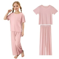 Girls Summer Outfits 2-15 Years Soft Breathable Ribbed Knit Top and Pants Set Casual Comfortable Daily Wear