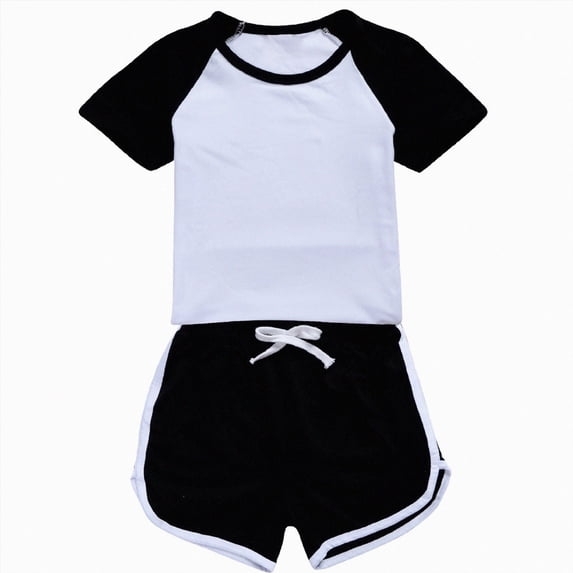 Girls Summer Outfits 2-Piece Clothes Color Block Print Short Sleeve Top and Camo Short Sets Teen Girl Clothes Black 7-8 Years