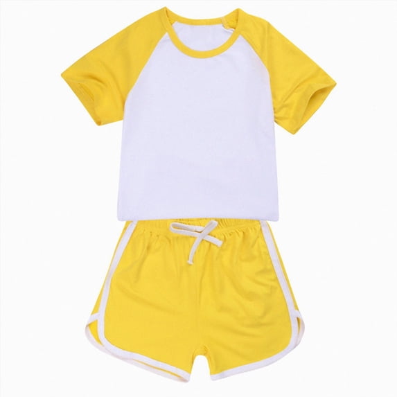 Girls Summer Outfits 2-Piece Clothes Color Block Print Short Sleeve Top and Camo Short Sets Teen Girl Clothes Yellow 5-6 Years