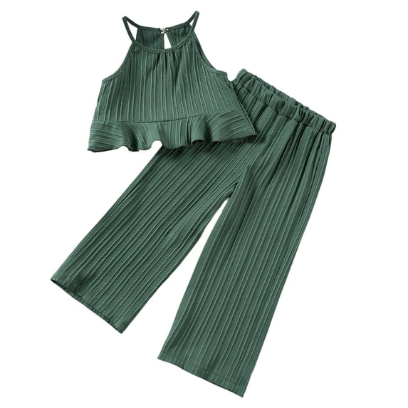 Girls Summer Outfits 2 Piece Cute Ruffle Sleeveless Top With Wide Leg Pants 1 7 Years Old Casual Playwear Set Clothes