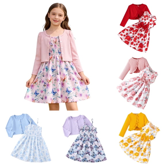 Girls Summer Outfits 2 Piece Set Casual Loose Fit Sleeveless Dress Cardigan Combo Comfortable Breathable Playwear For Outdoor Activities