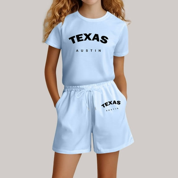 TYGHBN Girls Summer Outfits 2 Piece Set Casual Short Sleeve T Shirt and Shorts Comfy Playwear for Toddler Kids Age 4 14 Years Soft Breathable Fabric Printed Wear Preemie Baby Girl Clothes Set Size