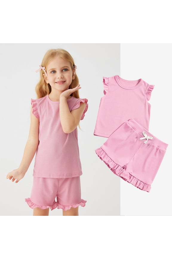 Girls Summer Outfits 2 Piece Set Toddler Baby Pure Color Sleeveless Top Elastic Waist Shorts Casual Beach School Party Yoga Play Clothes for 1 6 Years Size 5-6 Years