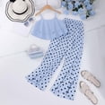 thumbnail image 1 of Girls Summer Outfits 2 Piece Square Neck Sleeveless Solid Print Ruffle Tank Tops And Polka Dot Pants Beach Baby Girls' Clothing Sets Sky Blue 9 Years-10 Years, 1 of 9