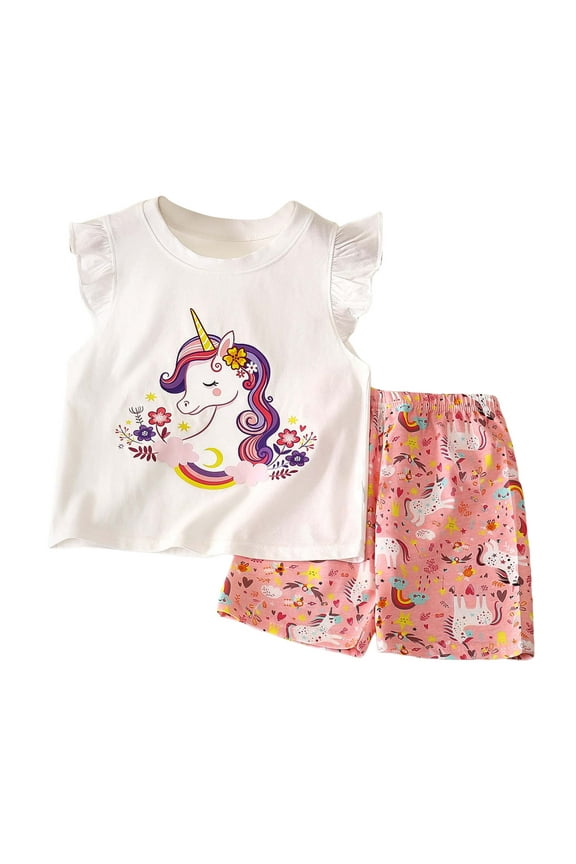 Girls Summer Outfits 2Pcs Kids Clothes Girls Tie Knot Front Tops T-Shirts and Casual Short Sets 5-12Y Girls Summer Set 1-6 Years,1-2 Years