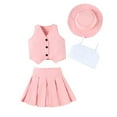 thumbnail image 1 of Girls Summer Outfits 4 Piece Set Sleeveless Button Vest Tops Pleated Skirt Crop Camisole Hat Party Dressy Casual Clothes Pink, 2 Y, 1 of 4