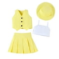 thumbnail image 1 of Girls Summer Outfits 4 Piece Set Sleeveless Button Vest Tops Pleated Skirt Crop Camisole Hat Party Dressy Casual Clothes Yellow, 2 Y, 1 of 4
